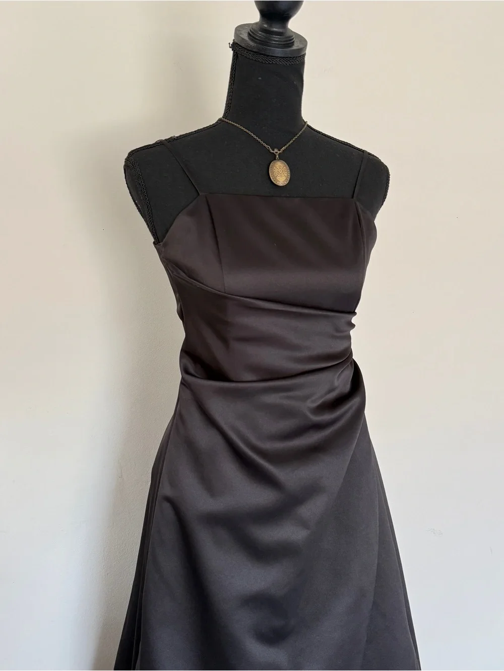 David's Bridal Black Satin Square-Neck Maxi Dress